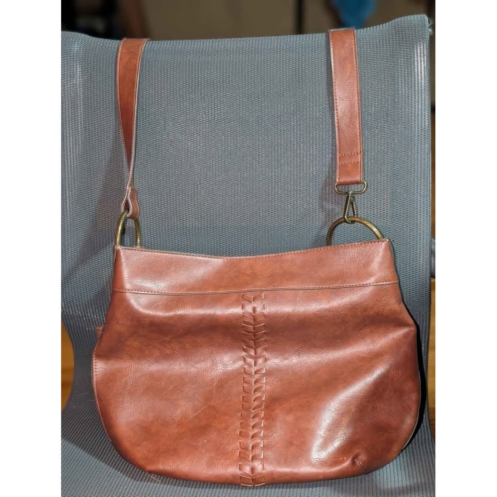 Time‎ and Tru Piper Hobo Bag Brown Faux Leather Shoulder Purse